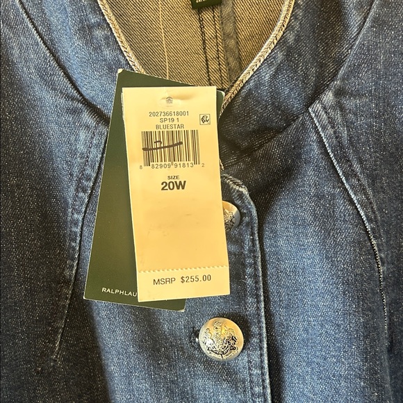 NWT Ralph Lauren women’s plus Denim Blue Jacket w/ silver button size 20w - Picture 3 of 7